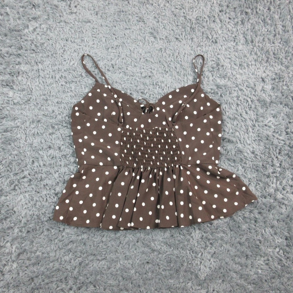 Nine Britton Shirt Womens Small Brown Polka Dot Peplum Camisole Tank Strappy NWT - Picture 12 of 14